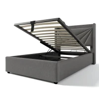 Letto Singolo Contenitore con Funzione di Ricarica USB Tipo C, Struttura in Lino, Testiera Integrata, Senza Materasso 90x200, Grigio(m-6)