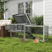 PawHut Wooden Rabbit Hutch with Outdoor Run Grey(m-2)