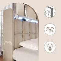 Letto Singolo con Testiera USB e Illuminazione LED, Due Cassetti Integrati, Struttura in Legno, Testiera Letto Matrimoniale, Beige(m-9)