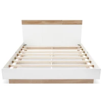 Letto Matrimoniale Moderno con Testiera, Rete a Doghe e Contenitore, Design Fluttuante in Legno, Bianco+Rovere(m-2)