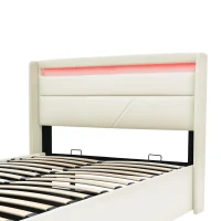 Letto Matrimoniale Idraulico con LED, Struttura Letto Matrimoniale con Contenitore 140x200 cm, Funzionale e Moderno, Bianco(m-7)