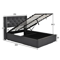 Letto Matrimoniale Idraulico Imbottito 140x200 cm con Rete a Doghe in Metallo, Struttura Moderna con Contenitore, Tessuto in Cotone (Con Materasso Incluso) - Letto Matrimoniale con Contenitore, Testata Imbottita, Grigio(m-3)