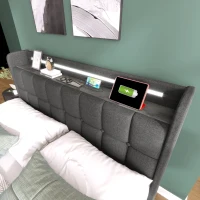 Letto Matrimoniale con Contenitore, Illuminazione LED, Caricatore USB Integrato, Testiera e 4 Cassetti, Struttura in Legno, Grigio(m-6)
