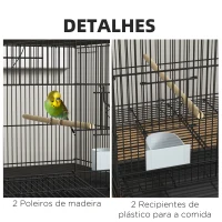 PawHut Gaiola para Pássaros 77x46x45 cm Gaiola de Metal para Pássaros com Bandeja Amovível 2 Poleiros e 2 Comedouros Preto(m-7)