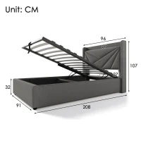 Letto Singolo Contenitore con Funzione di Ricarica USB Tipo C, Struttura in Lino, Testiera Integrata, Senza Materasso 90x200, Grigio(m-3)