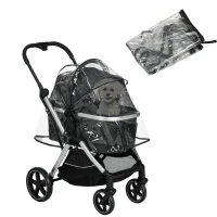 PawHut Hundewagen Hundebuggy, klappbar, 2 Sicherheitsleinen, Regenverdeck, 84 cm x 58 cm x 110 cm, Schwarz(m-10)