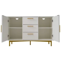 Credenza Elegante con 2 Ante e 3 Cassetti,  Design Moderno con Maniglie Decorative Oro, per Soggiorno e Camera da Letto, Bianco(m-6)