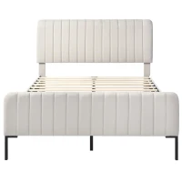 Letto Matrimoniale Imbottito in Tessuto Lino 180x200 cm, con Testiera Regolabile e Rete a Doghe, Senza Materasso, Grigio-Beige(m-2)