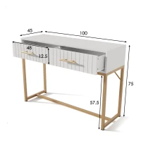 Mesa Consola Moderna con 2 Cajones y Detalles Dorados de Diseño Elegante y Funcional Blanco y Dorado(m-3)