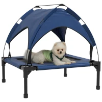 PawHut Cooling Raised Pet Bed w/ Washable Breathable Mesh, for Small Medium Dogs, 76 x 61 x 69.5cm - Dark Blue(m-11)