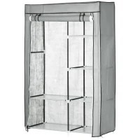HOMCOM Dulap portabil din otel, PP cu 6 rafturi deschise, 1 cuier si usa cu balamale, 103x43x162,5 cm, gri(m-10)