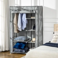 HOMCOM Dulap portabil din otel, PP cu 6 rafturi deschise, 1 cuier si usa cu balamale, 103x43x162,5 cm, gri(m-11)