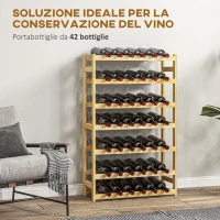 HOMCOM Scaffale Portabottiglie a 7 Livelli per 42 Bottiglie di Vino, Legno di Pino Naturale, 63x25x102cm(m-4)