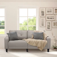 HOMCOM Canapea 2 Locuri cu Tapiterie din Material textil cu efect de In, Canapea Moderna Tapitata cu 6 Picioare din Lemn si Cotiere - Bej(m-10)