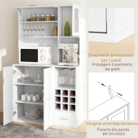 HOMCOM Mobile Dispensa con Portabottiglie, Armadietti, Ripiani e Cassetto, in Truciolato e Legno, 100x38x172 cm, Bianco(m-8)