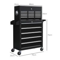 HOMCOM 19 Drawer, Two-Part Tool Storage Chest on Wheels - Black(m-3)