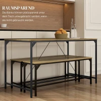 HOMCOM Zestaw jadalniany, Stół & 2 Ławki, Design Industrialny, Rama Stalowa, Dekor Drewniany/Czarny(m-5)