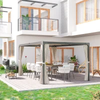 Outsunny Pergola z Pawilonem, 4 Zasłony, 1 Ruchomy Dach, Ochrona Przed Słońcem, Beżowy(m-2)