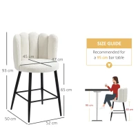 HOMCOM Bar Stools Set of 2, Faux Cashmere Upholstered Breakfast Bar Chairs, Modern Kitchen Stools with Backs, Footrest and Steel Base, Cream(m-3)