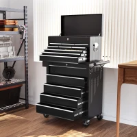 HOMCOM 19 Drawer, Two-Part Tool Storage Chest on Wheels - Black(m-8)