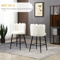 HOMCOM Bar Stools Set of 2, Faux Cashmere Upholstered Breakfast Bar Chairs, Modern Kitchen Stools with Backs, Footrest and Steel Base, Cream(m-4)