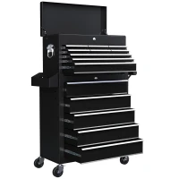 HOMCOM 19 Drawer, Two-Part Tool Storage Chest on Wheels - Black(m-1)