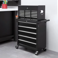 HOMCOM 19 Drawer, Two-Part Tool Storage Chest on Wheels - Black(m-10)