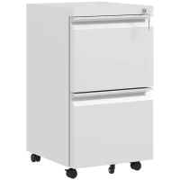 Vinsetto 2-Drawer Mobile Filing Cabinet, Steel Lockable File Cabinet for Letter, A4 and Legal Size, Pre-Assembled Body, White(m-11)