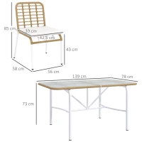 Outsunny Conjunto de Refeição de Vime Sintético Jogo de 7 Peças Inclui 6 Cadeiras Empilháveis com Almofadas e Mesa de Vidro Natural(m-3)