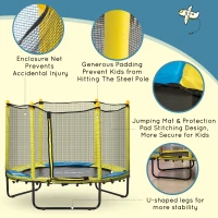 HOMCOM 4.6FT Kids Trampoline, with Safety Net, for Kids 3-10 Years - Yellow(m-4)