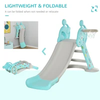 HOMCOM Kids Slide 2 in 1 Toddler Freestanding slide with Basketball Hoop Indoor/Outdoor Use Deer Shaped for 18 months -4 Years Old Blue(m-8)