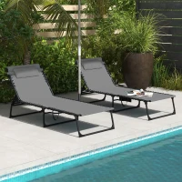 Outsunny Set of Two Sun Loungers, with Five-Position Reclining Backs - Grey(m-10)