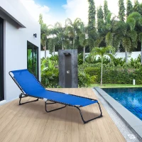 Outsunny Tumbona Plegable y Ajustable de 4 Posiciones Silla Reclinable de Jardín con Sistema de Cordones para Exterior Marco Acero 197x58x30 cm Azul Oscuro(m-2)
