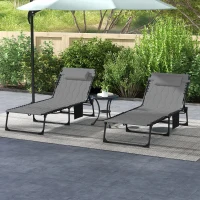 Outsunny Set of Two Sun Loungers, with Five-Position Reclining Backs - Grey(m-2)
