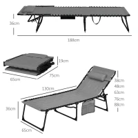 Outsunny Set of Two Sun Loungers, with Five-Position Reclining Backs - Grey(m-3)