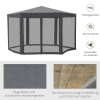 Outsunny Pavillon Gartenpavillon mit Moskitonetz Partyzelt Gartenzelt Festzelt Zelt 6-eckig Polyester+Metall Grau 394x394x250cm(m-4)