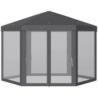 Outsunny Pavillon Gartenpavillon mit Moskitonetz Partyzelt Gartenzelt Festzelt Zelt 6-eckig Polyester+Metall Grau 394x394x250cm(m-1)