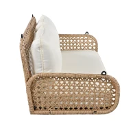Dondolo Doppio in PE-Rattan per Giardino con Cuscini Lavabili e 2 Posti, Portata 320 kg, Beige(m-5)