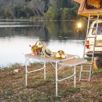 Table de camping pliante avec rallonge alu. MDF imitation bambou(m-4)