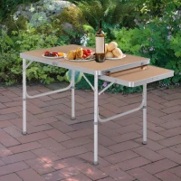 Table de camping pliante avec rallonge alu. MDF imitation bambou(m-2)