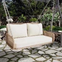 Dondolo Doppio in PE-Rattan per Giardino con Cuscini Lavabili e 2 Posti, Portata 320 kg, Beige(m-1)