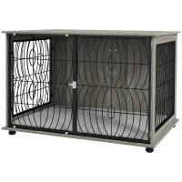 PawHut 46.46'' Dog Crate Furniture End Table w/ Plush Washable Cushion, Lockable Door, for Extra Large Dogs(m-1)