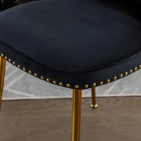 Lot de 2 chaises de salle à manger en velours, dossier haut avec dossier bouclé et pieds en métal, pour salon, salle à manger, cuisine, Noir(m-8)