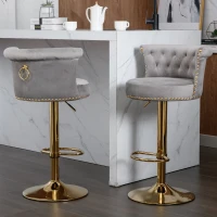 Set di 2 Sgabelli da Bar Girevoli e Regolabili con Poggiapiedi per Cucina e Sala da Pranzo, Grigio(m-1)