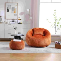 Fauteuil relax pivotant rond confortable avec repose-pieds, rotation à 360° et mousse haute densité pour salon et chambre à coucher, Orange(m-5)