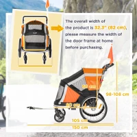 PawHut Dog Bike Trailer 2-in-1 Pet Stroller for Large Dogs Cart Foldable Bicycle Carrier Aluminium Frame with Safety Leash Hitch Coupler Reflector Flag Orange(m-3)