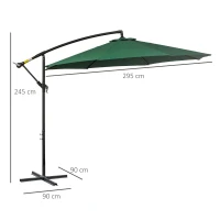 Outsunny Chapéu de Sol de Jardim Ø295x245cm Chapéu de Sol Excêntrico Inclinável com Manivela Base Cruzada Suporte de Aço Verde(m-3)