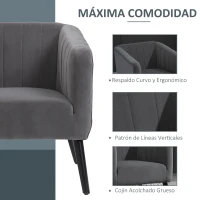 HOMCOM Sillón Nórdico Acolchado Silla Individual Tapizada en Terciopelo Vintage de Madera con Patas y Reposabrazos 71x65x76 cm Gris(m-4)