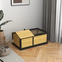 PawHut Wooden Tortoise House, Small Pet Reptile Shelter, with Hide Den and Run - Yellow(m-10)