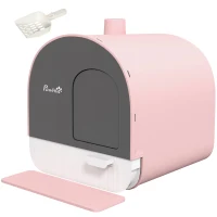 PawHut Caixa de Areia para Gatos com Porta Dianteira Bandeja Removível Pá Tapete e Filtro 43x44x47 cm Rosa(m-11)
